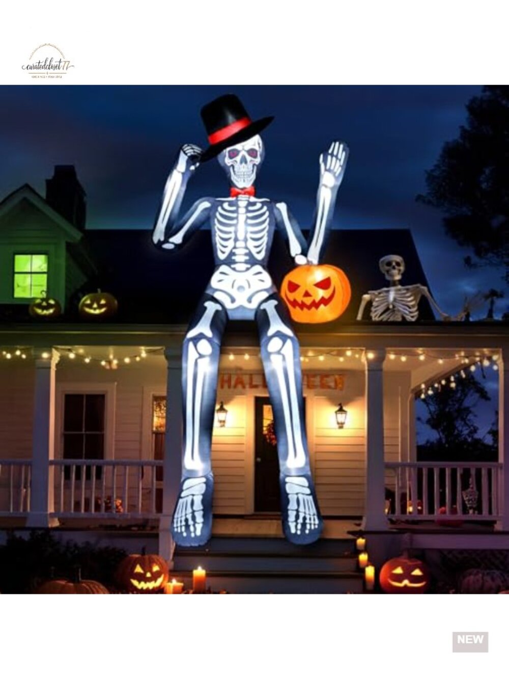 12FT Giant Skeleton Inflatable Halloween Outdoor Decor with LED Lights